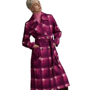 NWT NVLT Bold Fuchsia Plaid Trench Coat XL Sold Out Anthropologie